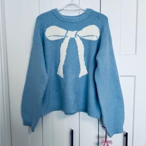 NWT Target Women’s Holiday Crewneck Pullover Sweater- A New Day, Light Blue Bow